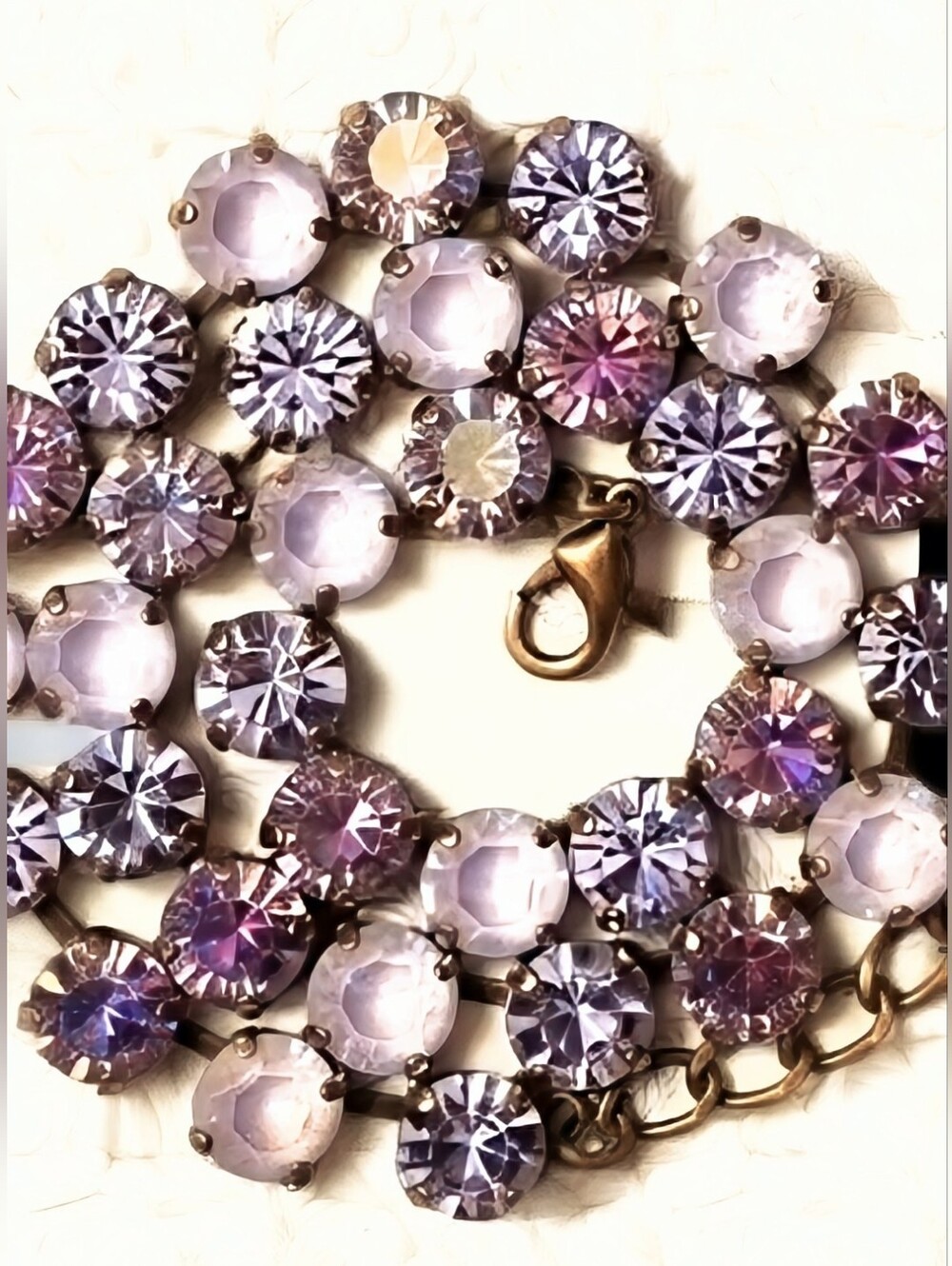 Amethyst Light & Lavender AB Crystal In Classic Tennis Neclace In Antique Bronze